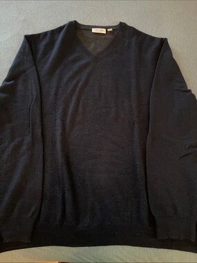 Calvin Klein Men's Black V-Neck Pullover Sweater extra fine merino